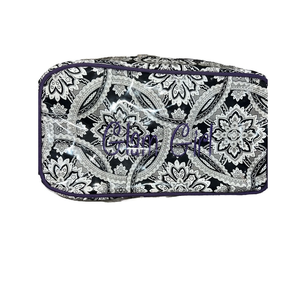 GLAM GIRL Cosmetic Carry Case Black White Print Zippered Pocket